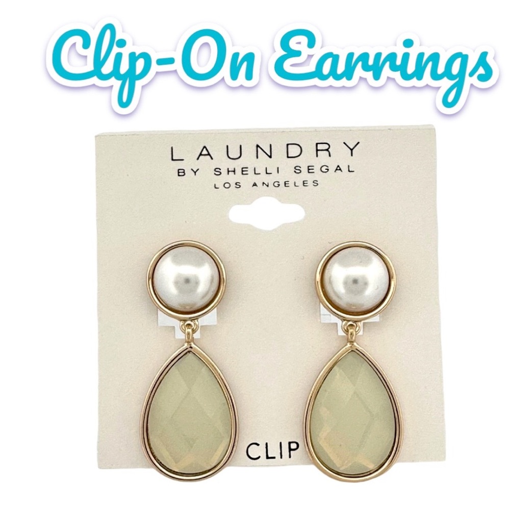 Laundry by Shelli Segal Faux Pearl Pale Green Teardrop Clip-On Earrings